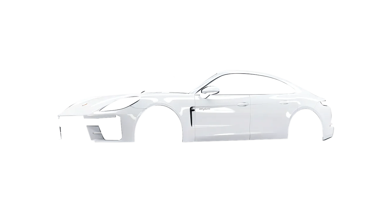 Porsche Panamera Turbo 2024 wrapped in Gloss White (3M G10), front three-quarter view