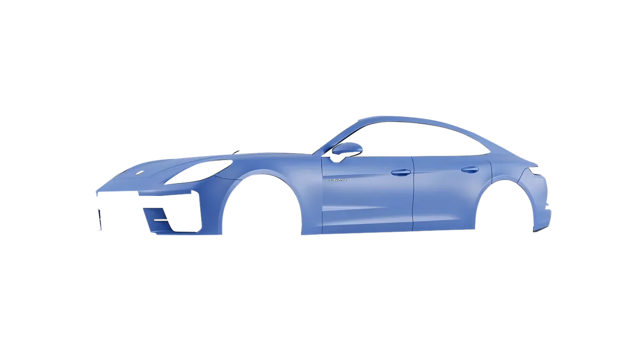 Porsche Panamera Turbo 2024 wrapped in Dreamline Blue (Avery Dennison SW900-616-O), front three-quarter view