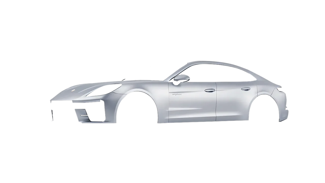 Porsche Panamera Turbo 2024 wrapped in Matte Silver (3M M21), front three-quarter view