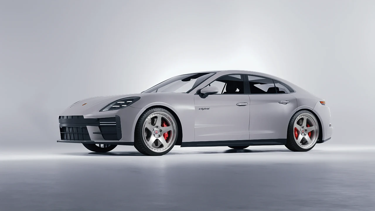 Porsche Panamera Turbo 2024 on HRE Performance Wheels 305 forged wheels, front three-quarter view