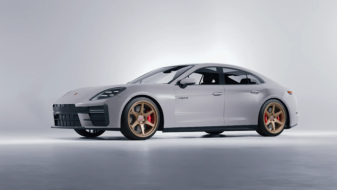 Porsche Panamera Turbo 2024 on HRE Performance Wheels 306-GTS forged wheels, front three-quarter view
