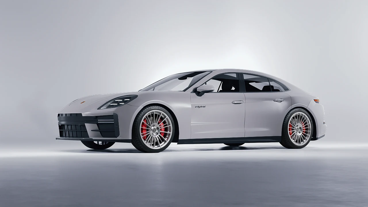 Porsche Panamera Turbo 2024 on HRE Performance Wheels 309M forged wheels, front three-quarter view