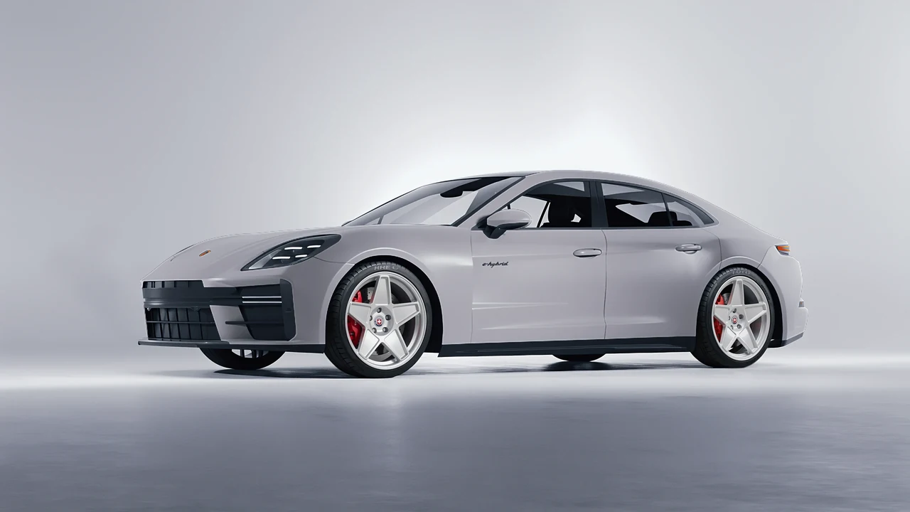 Porsche Panamera Turbo 2024 on HRE Performance Wheels 505M forged wheels, front three-quarter view