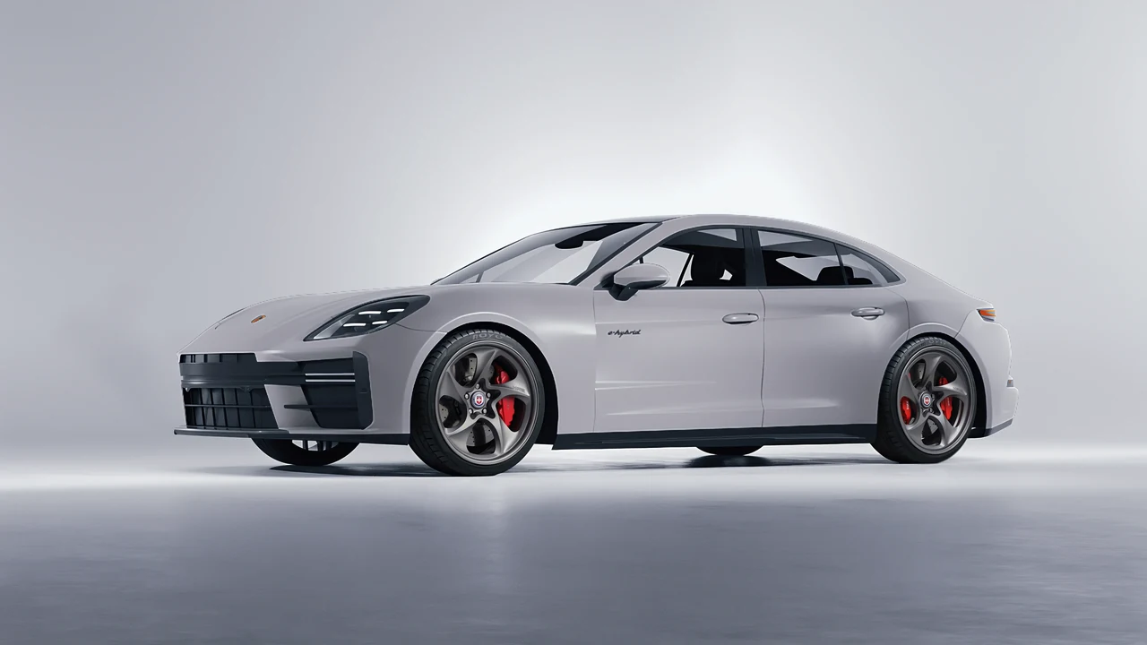 Porsche Panamera Turbo 2024 on HRE Performance Wheels 522 forged wheels, front three-quarter view