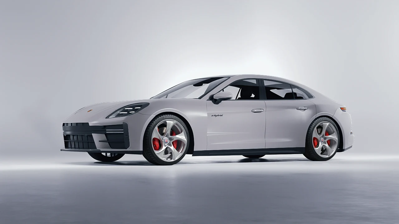 Porsche Panamera Turbo 2024 on HRE Performance Wheels 522M forged wheels, front three-quarter view