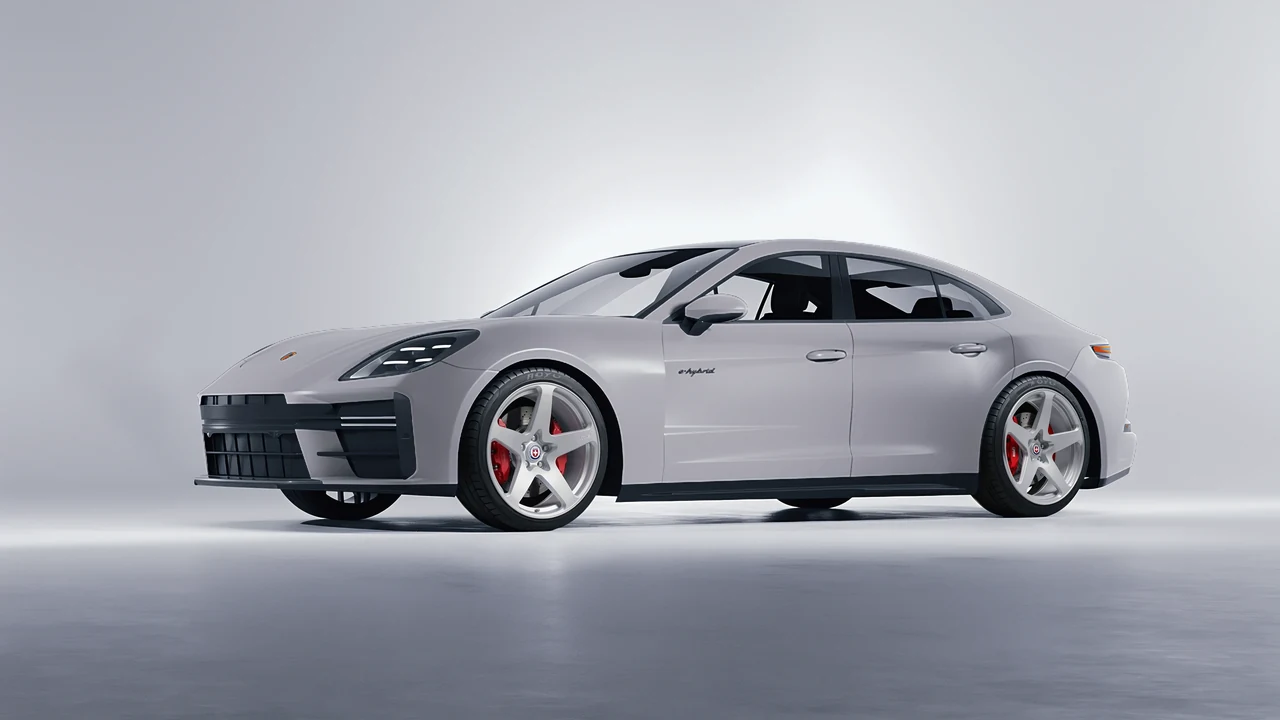 Porsche Panamera Turbo 2024 on HRE Performance Wheels 527M forged wheels, front three-quarter view