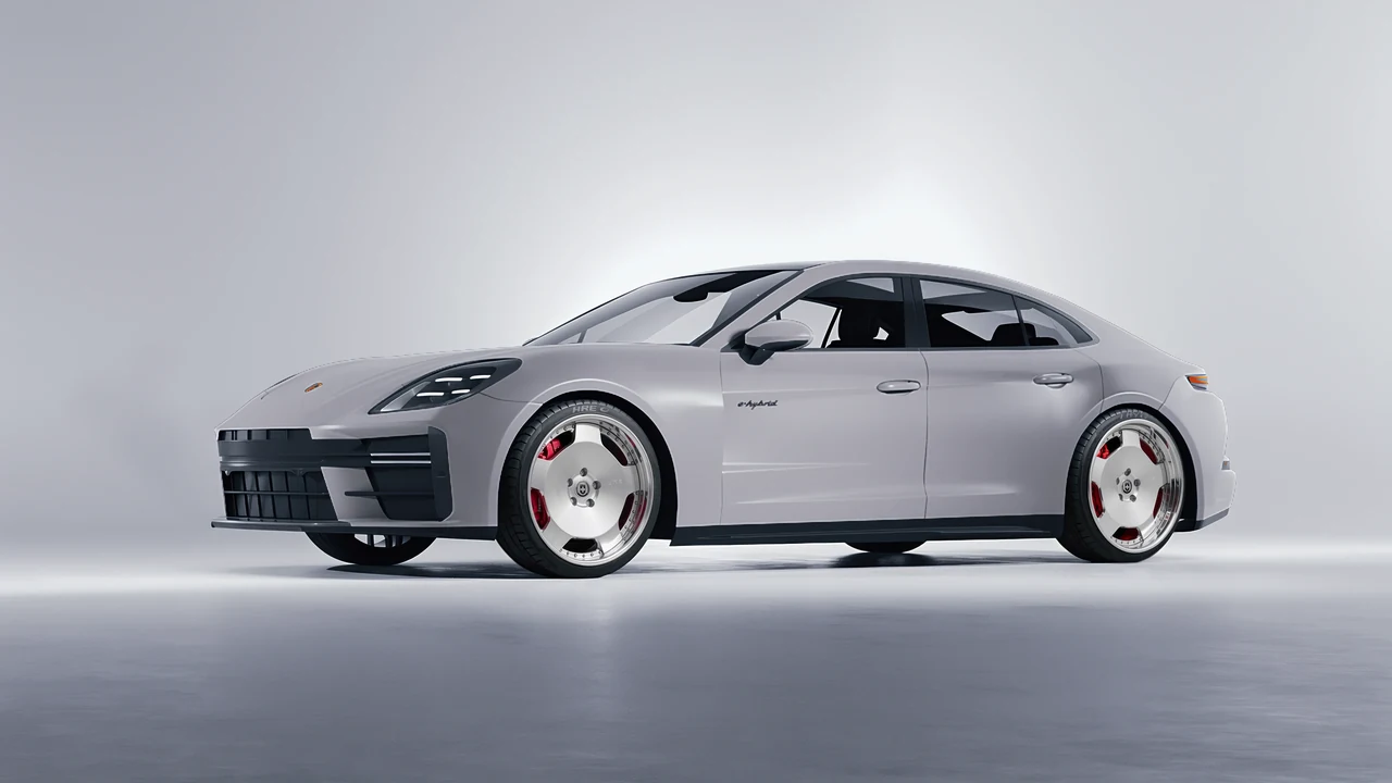 Porsche Panamera Turbo 2024 on HRE Performance Wheels 544C forged wheels, front three-quarter view