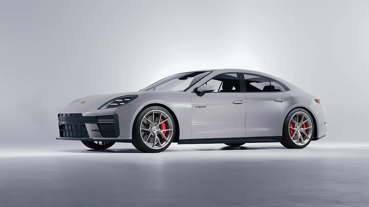 Porsche Panamera Turbo 2024 on HRE Performance Wheels P101 forged wheels, front three-quarter view