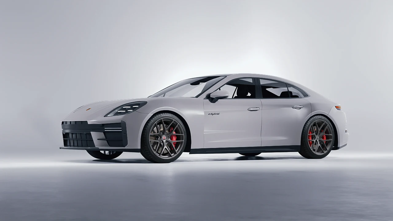 Porsche Panamera Turbo 2024 on HRE Performance Wheels P161 forged wheels, front three-quarter view