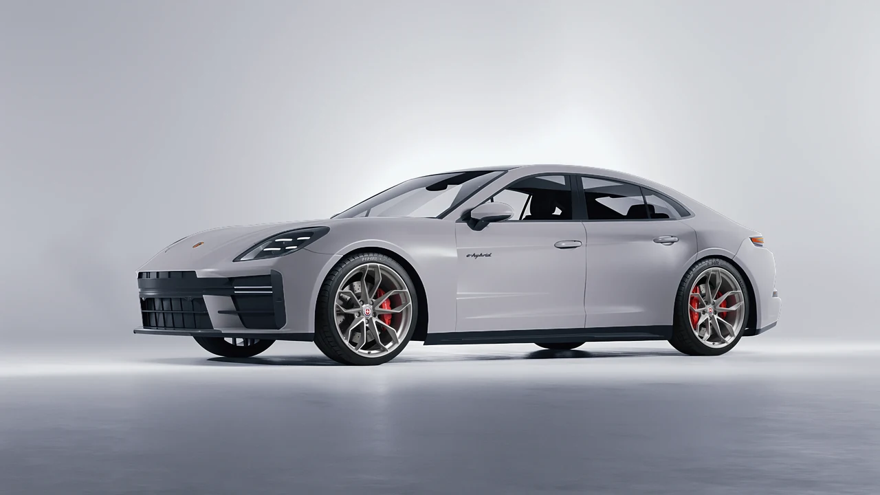 Porsche Panamera Turbo 2024 on HRE Performance Wheels P201 forged wheels, front three-quarter view