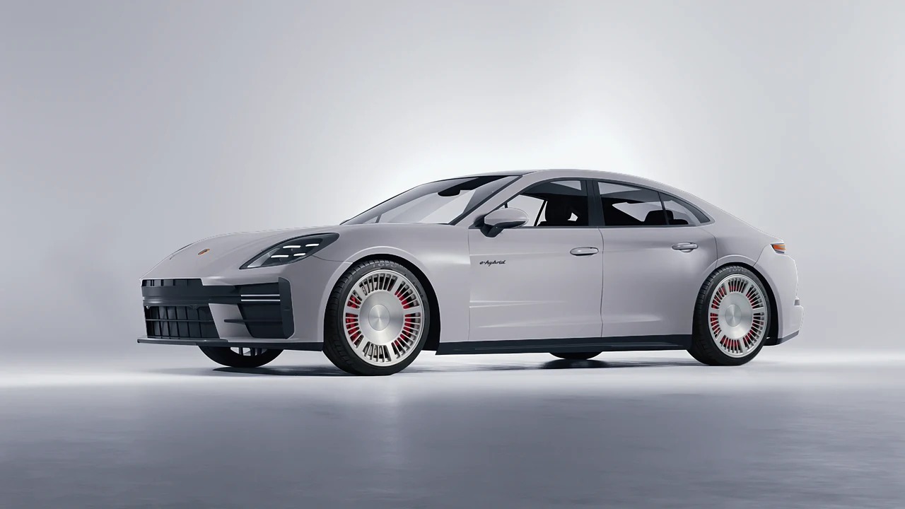 Porsche Panamera Turbo 2024 on RDB LA Masterpiece forged wheels, front three-quarter view