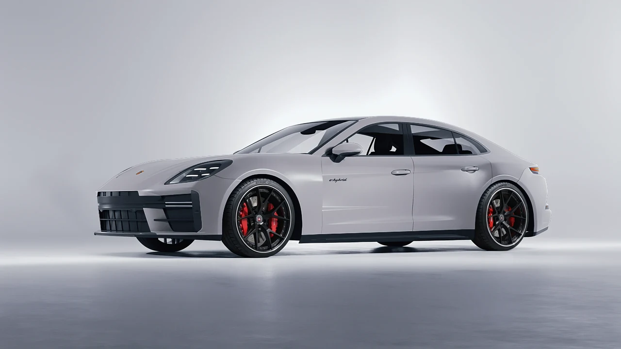Porsche Panamera Turbo 2024 on HRE Performance Wheels S101 forged wheels, front three-quarter view