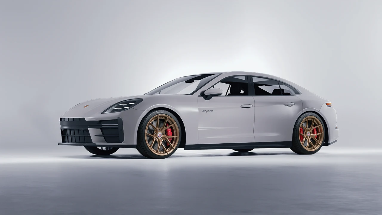 Porsche Panamera Turbo 2024 on HRE Performance Wheels S101SC forged wheels, front three-quarter view