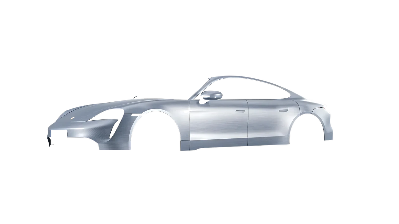Porsche Taycan 2020 wrapped in Brushed Aluminum (Avery Dennison SW900-812-X), front three-quarter view