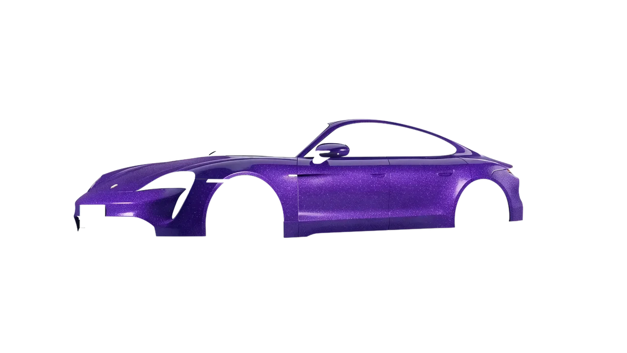 Porsche Taycan 2020 wrapped in Purple (Avery Dennison SW900-587-D), front three-quarter view