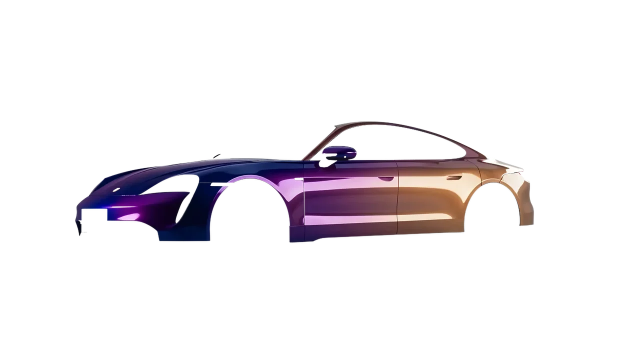 Porsche Taycan 2020 wrapped in Gloss Flip Deep Space (3M GP278), front three-quarter view