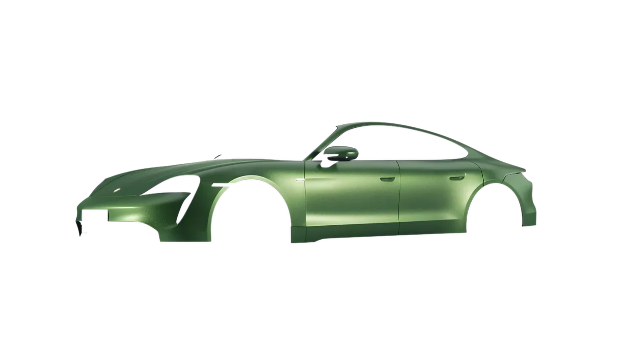 Porsche Taycan 2020 wrapped in Apple Green (Avery Dennison SW900-745-M), front three-quarter view