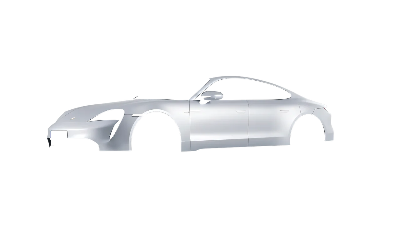Porsche Taycan 2020 wrapped in Matte Silver (3M M21), front three-quarter view