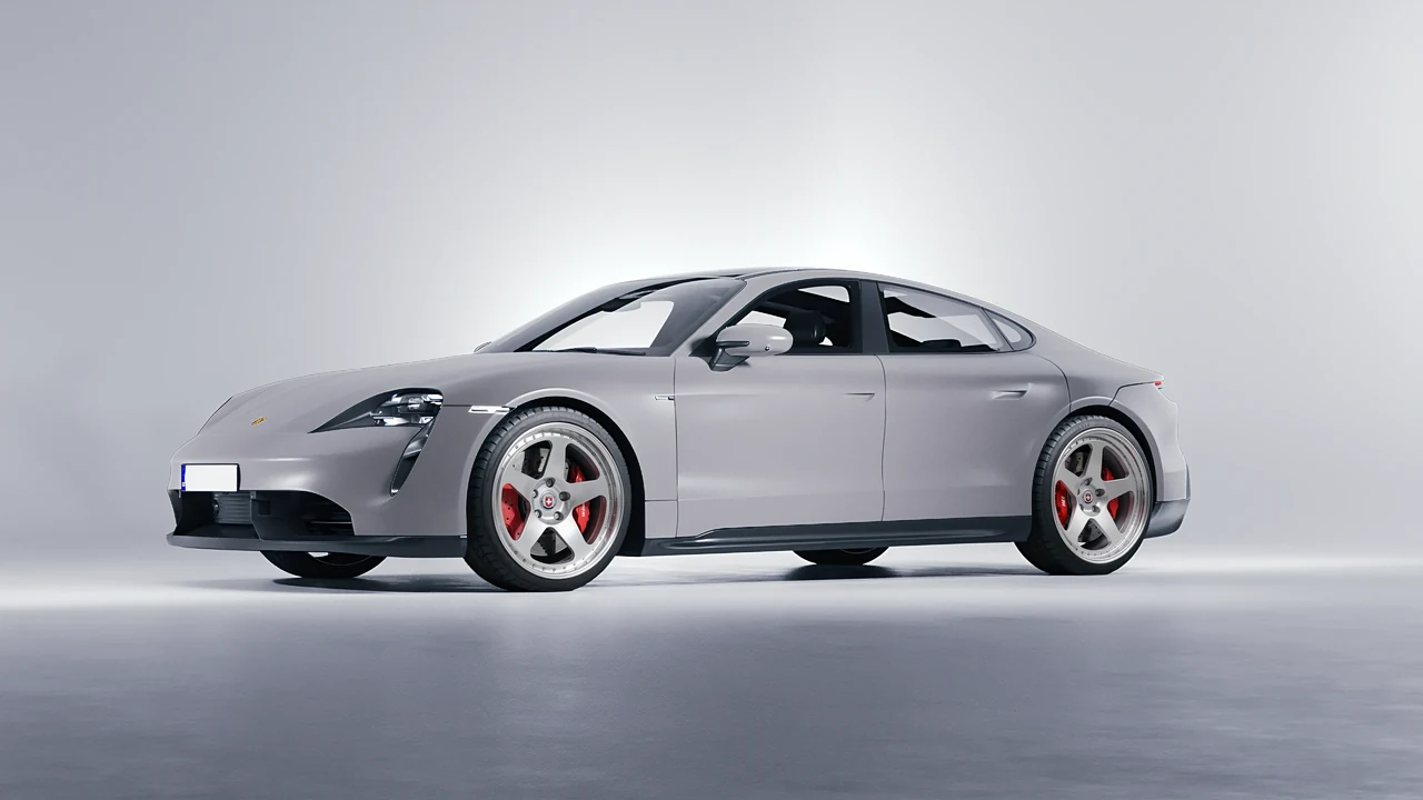 Porsche Taycan 2020 on HRE Performance Wheels 305 forged wheels, front three-quarter view