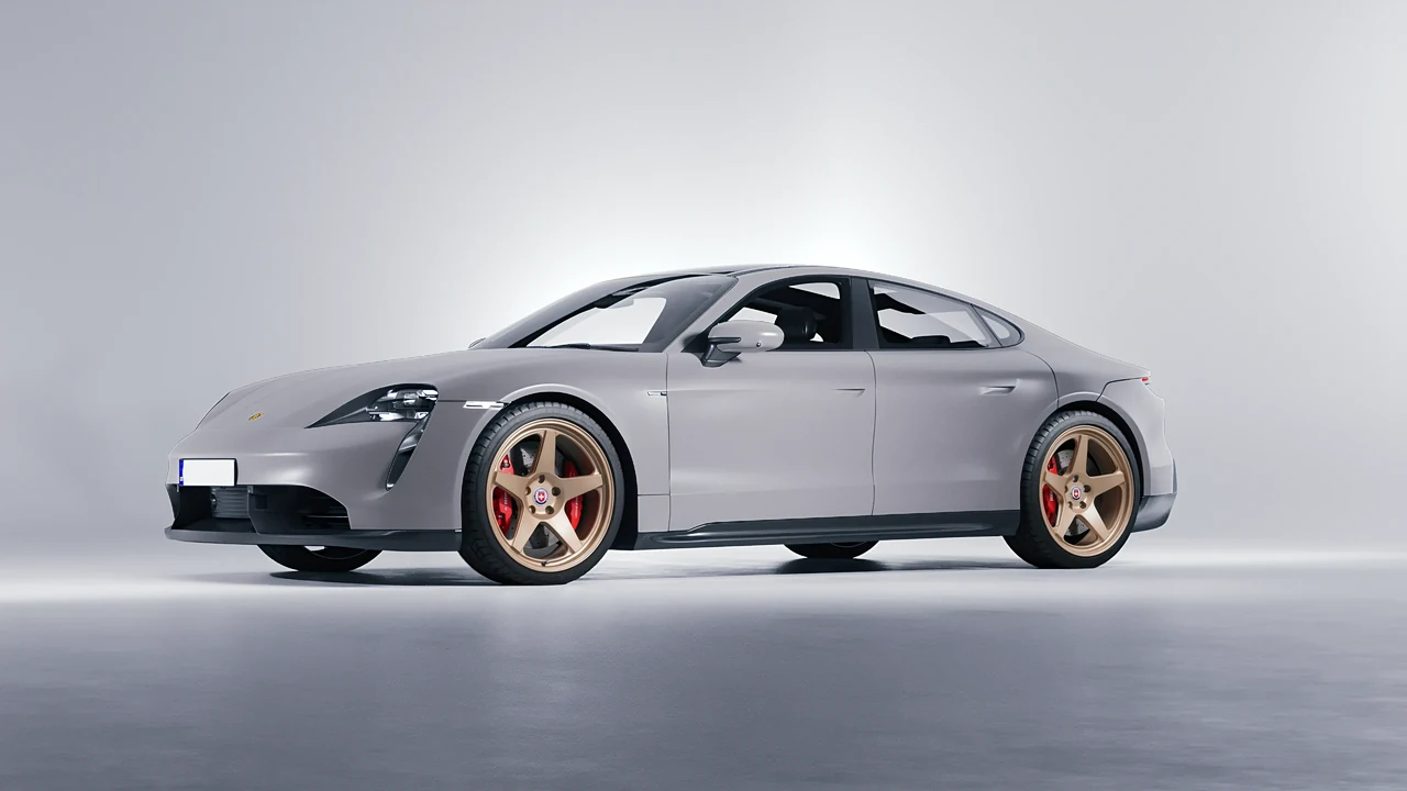 Porsche Taycan 2020 on HRE Performance Wheels 305-GTS forged wheels, front three-quarter view