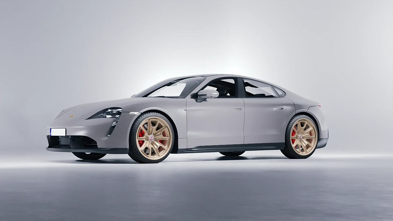 Porsche Taycan 2020 on HRE Performance Wheels 427M forged wheels, front three-quarter view