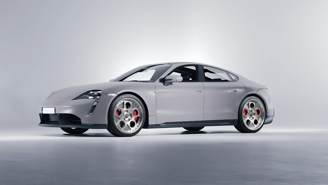 Porsche Taycan 2020 on HRE Performance Wheels 454 forged wheels, front three-quarter view