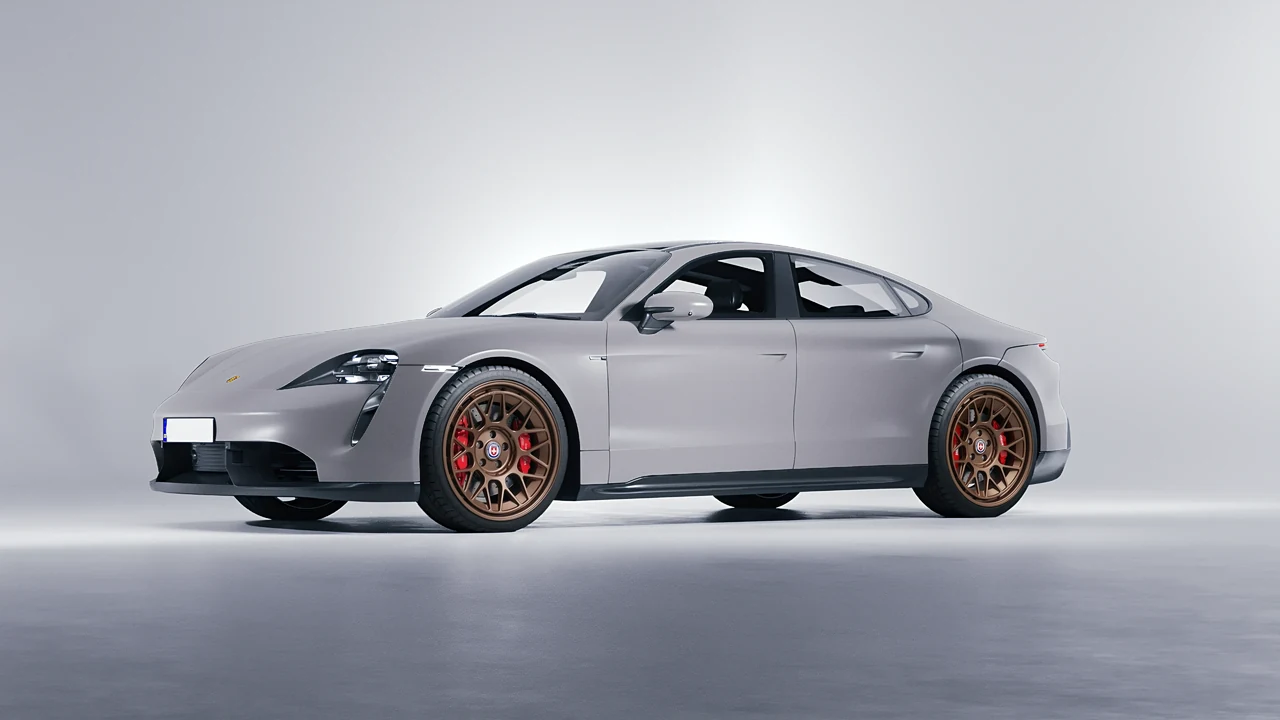 Porsche Taycan 2020 on HRE Performance Wheels 500-GTM forged wheels, front three-quarter view