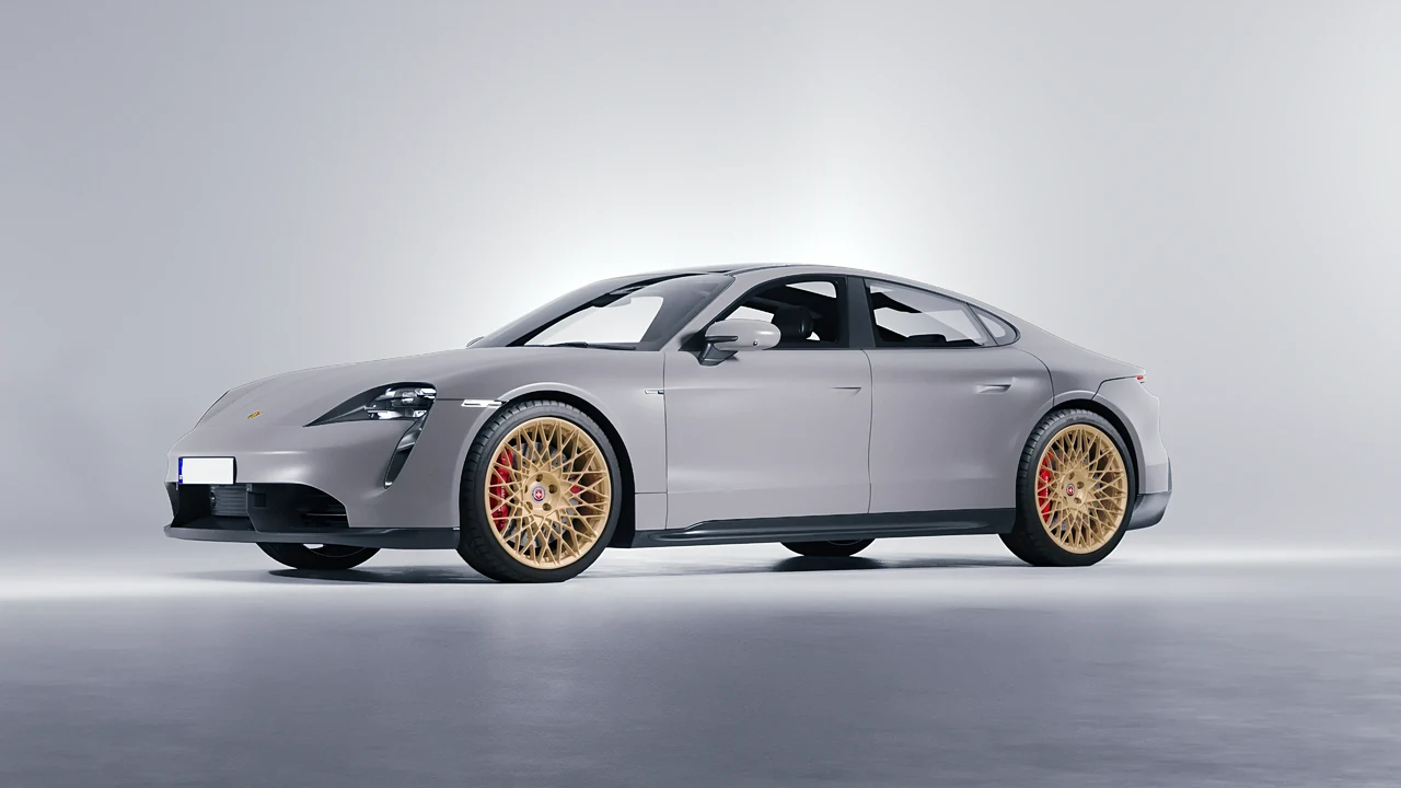 Porsche Taycan 2020 on HRE Performance Wheels 501M forged wheels, front three-quarter view