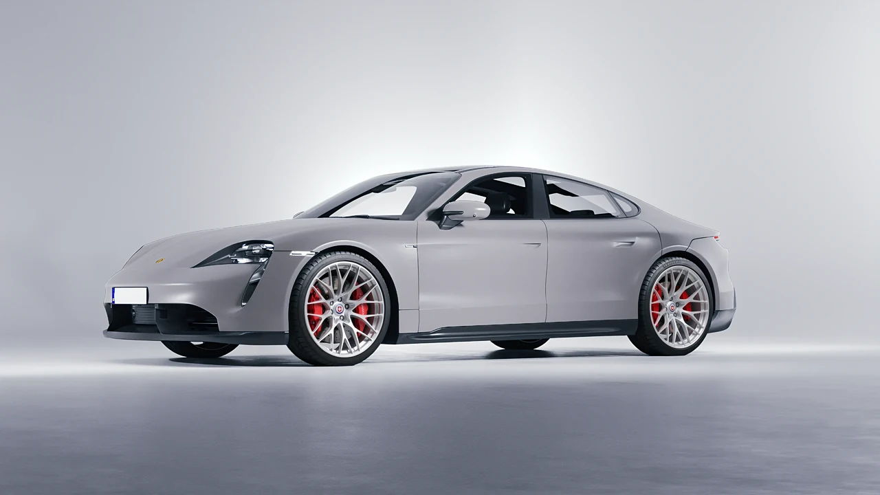 Porsche Taycan 2020 on HRE Performance Wheels 520M forged wheels, front three-quarter view