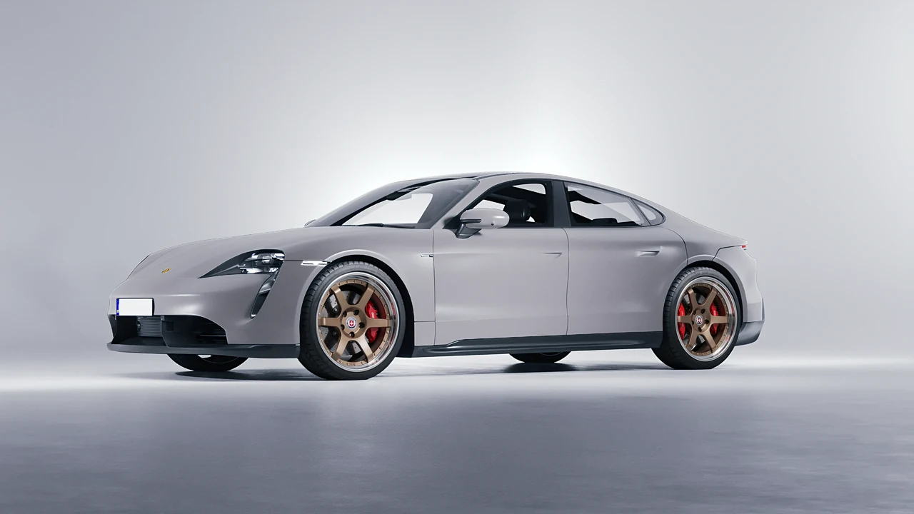 Porsche Taycan 2020 on HRE Performance Wheels C106 forged wheels, front three-quarter view