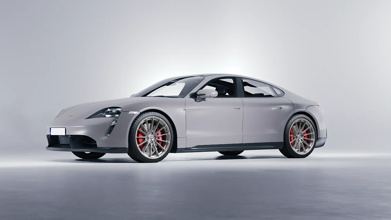 Porsche Taycan 2020 on HRE Performance Wheels P103SC forged wheels, front three-quarter view