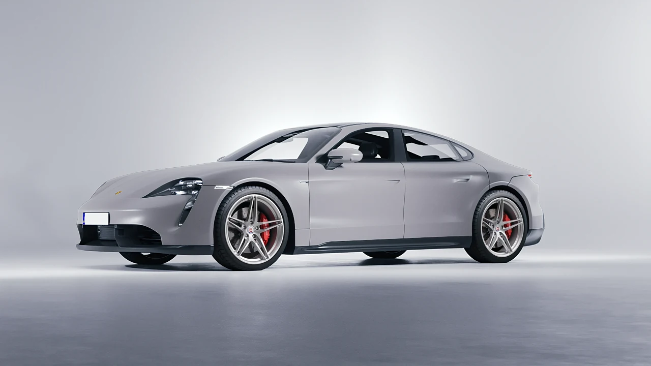 Porsche Taycan 2020 on HRE Performance Wheels P107 forged wheels, front three-quarter view