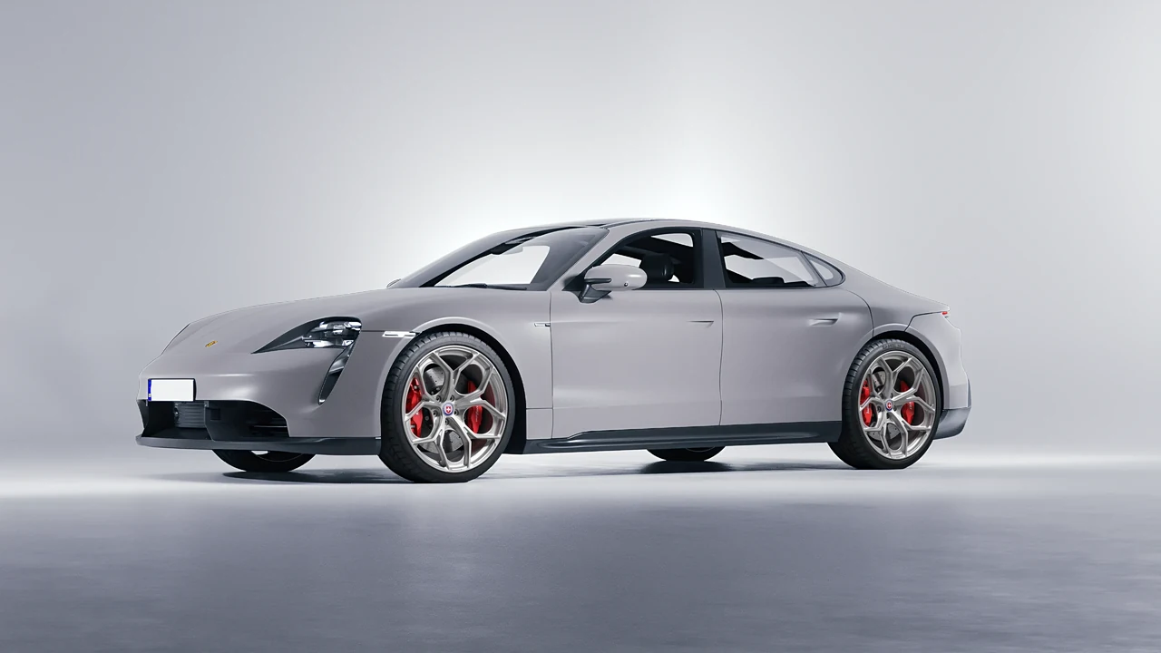 Porsche Taycan 2020 on HRE Performance Wheels P111SC forged wheels, front three-quarter view