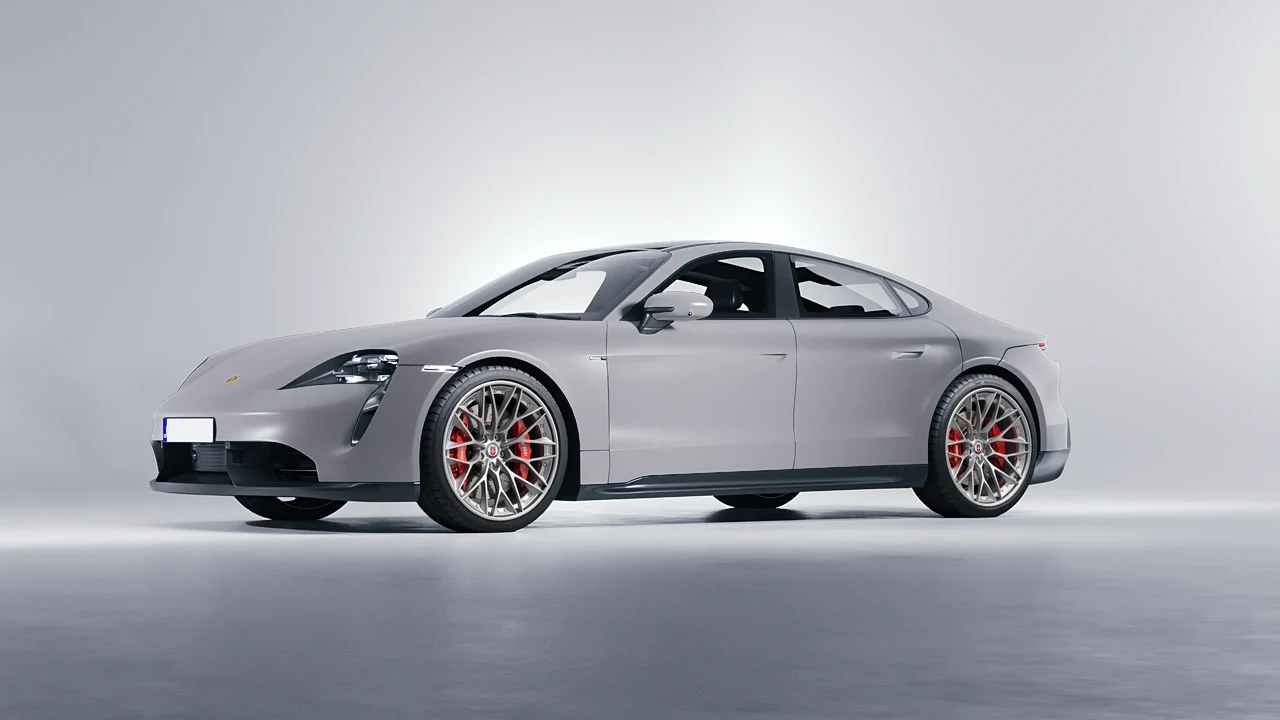 Porsche Taycan 2020 on HRE Performance Wheels S200 forged wheels, front three-quarter view
