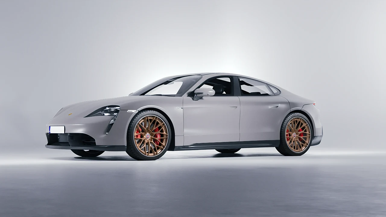 Porsche Taycan 2020 on HRE Performance Wheels S200H forged wheels, front three-quarter view