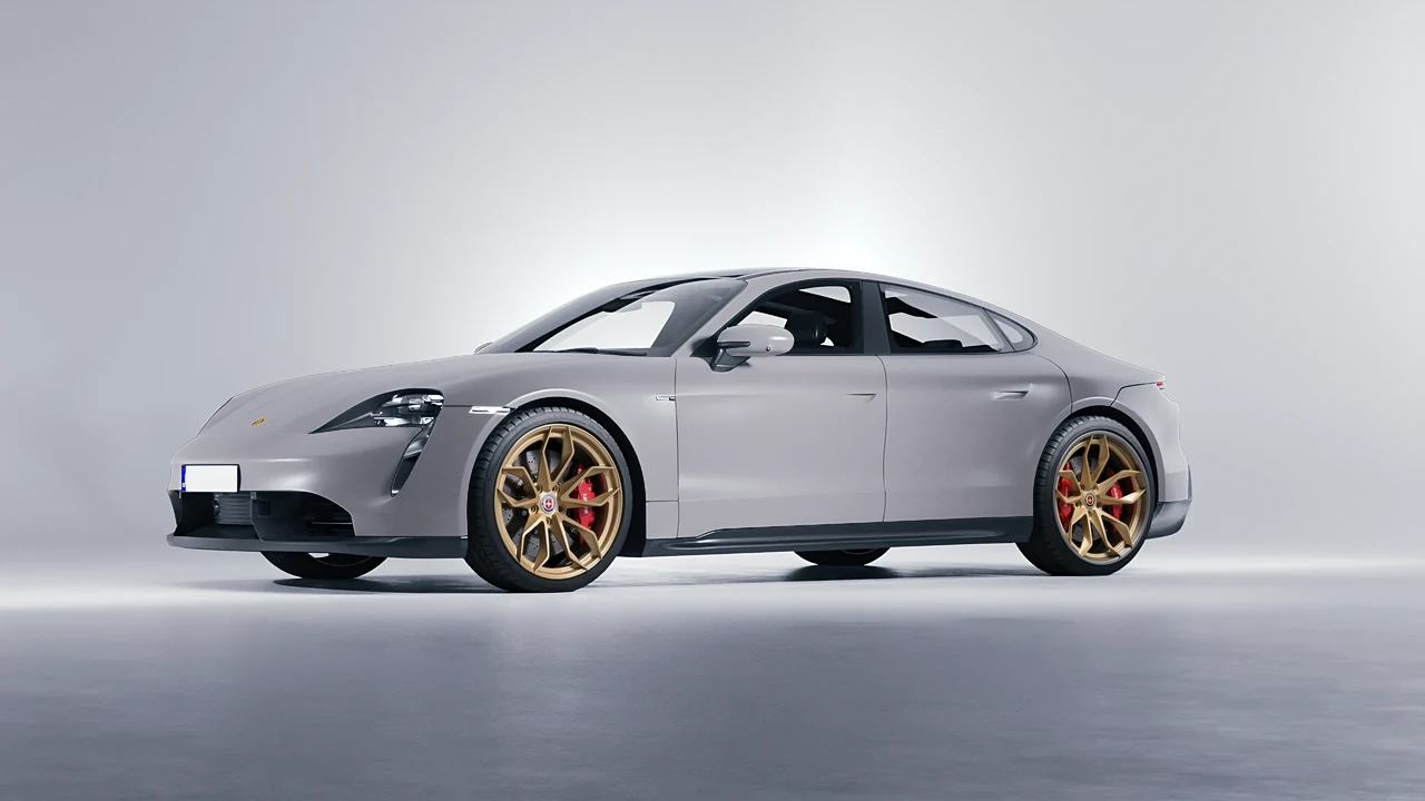 Porsche Taycan 2020 on HRE Performance Wheels S201H forged wheels, front three-quarter view