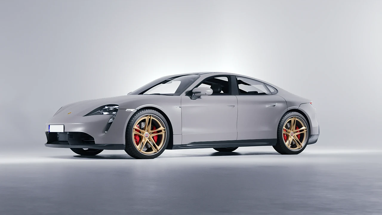 Porsche Taycan 2020 on HRE Performance Wheels S207H forged wheels, front three-quarter view