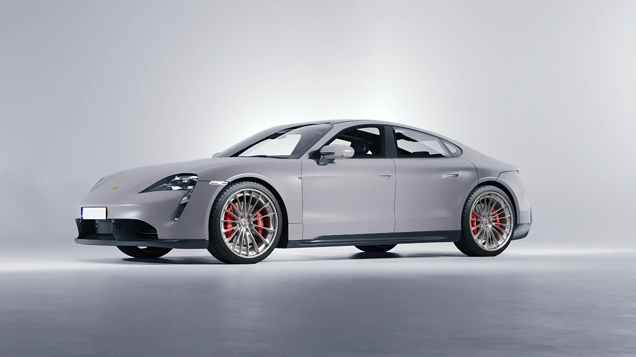 Porsche Taycan 2020 on HRE Performance Wheels S209 forged wheels, front three-quarter view