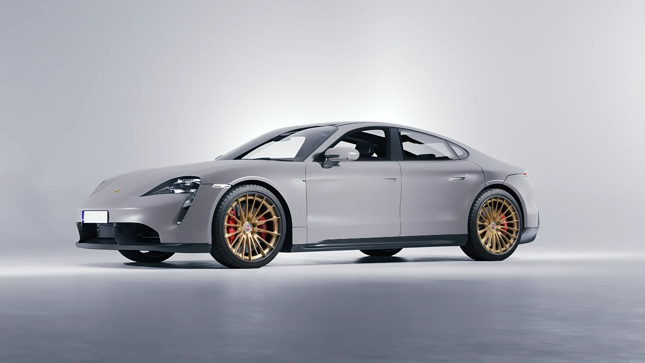 Porsche Taycan 2020 on HRE Performance Wheels S209H forged wheels, front three-quarter view