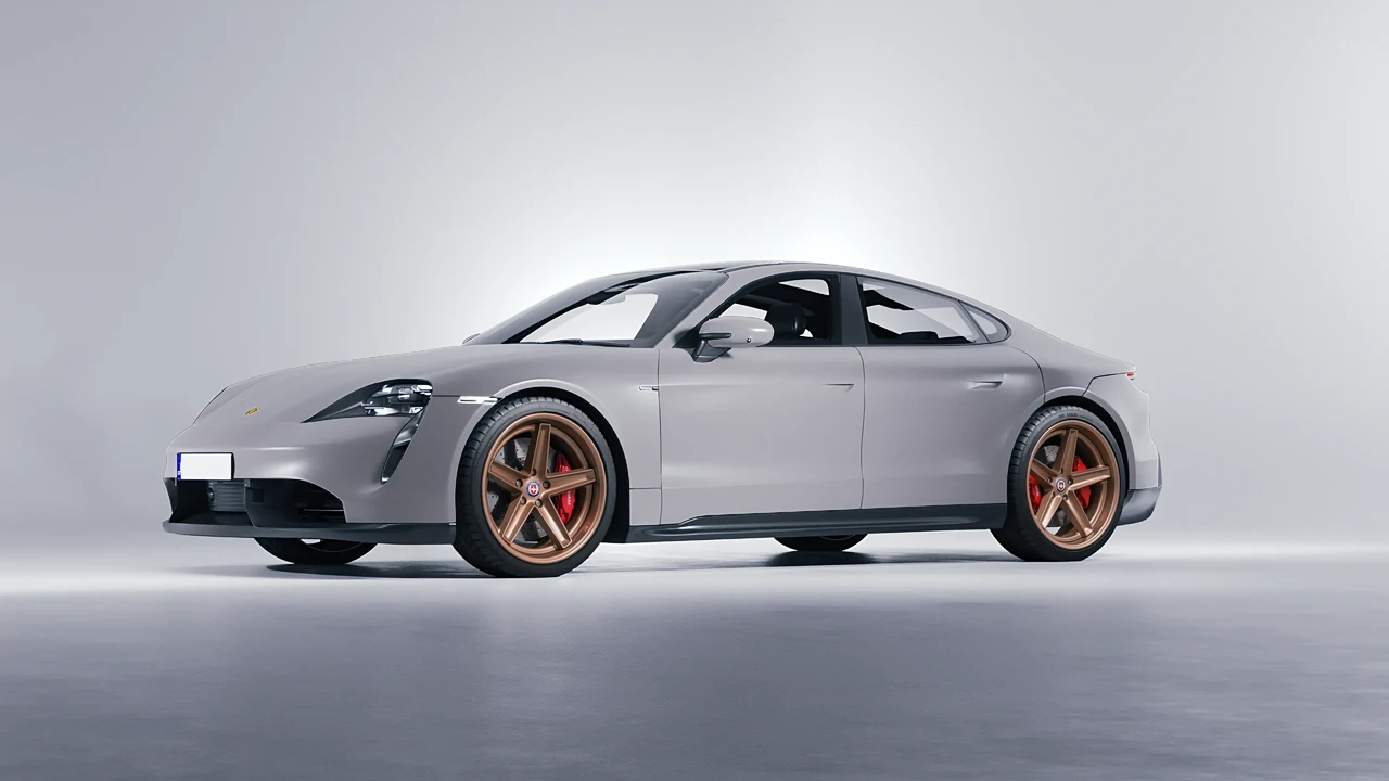 Porsche Taycan 2020 on HRE Performance Wheels Tusk forged wheels, front three-quarter view