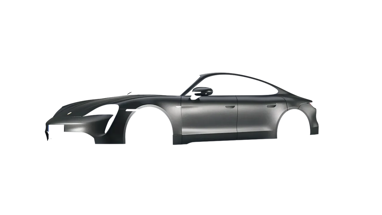 Porsche Taycan 2020 wrapped in Black Rock Grey (Avery Dennison SW900-823-M), front three-quarter view