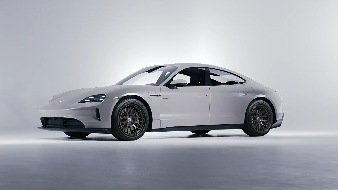 Porsche Taycan 2024 on HRE Performance Wheels 300-GT forged wheels, front three-quarter view