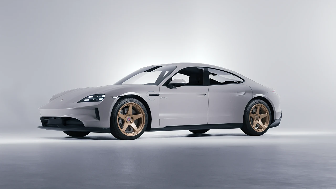 Porsche Taycan 2024 on HRE Performance Wheels 305-GTS forged wheels, front three-quarter view