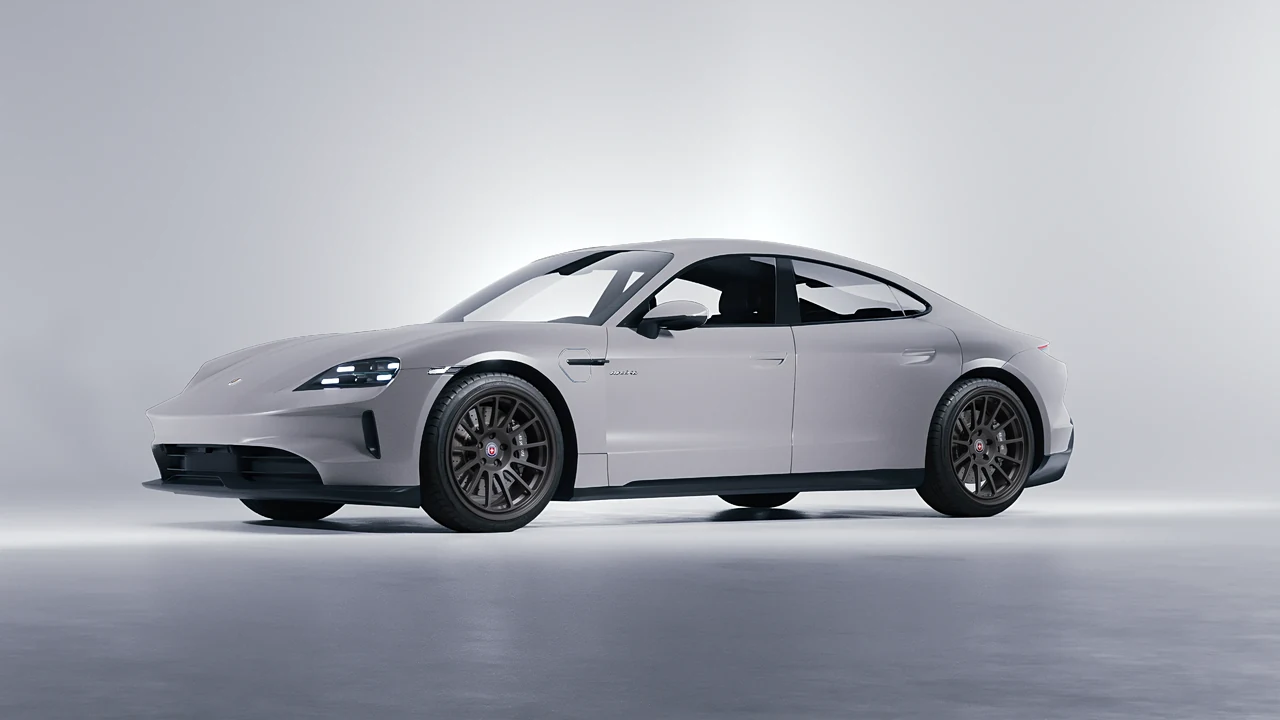 Porsche Taycan 2024 on HRE Performance Wheels 313-GT forged wheels, front three-quarter view