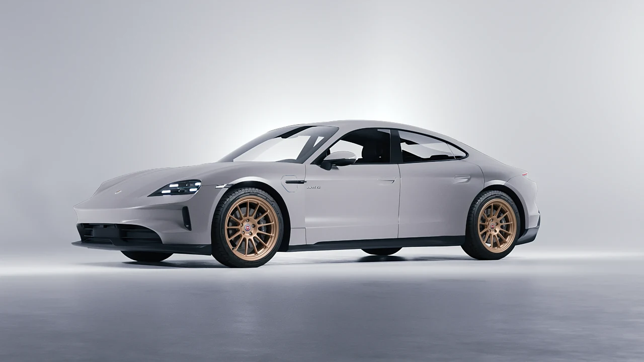 Porsche Taycan 2024 on HRE Performance Wheels 313-GTS forged wheels, front three-quarter view