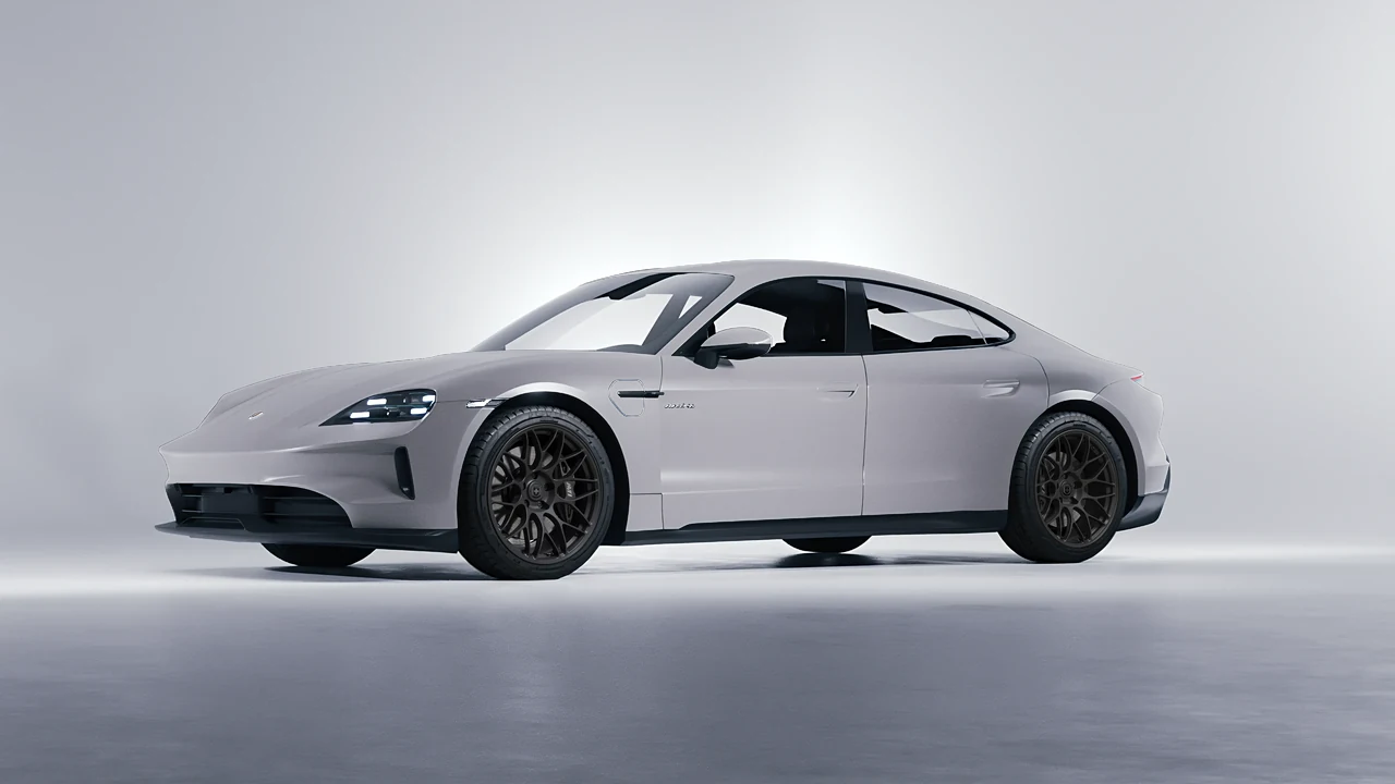 Porsche Taycan 2024 on HRE Performance Wheels RC100 forged wheels, front three-quarter view