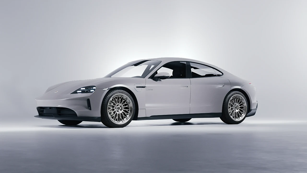 Porsche Taycan 2024 on RDB LA Signature forged wheels, front three-quarter view