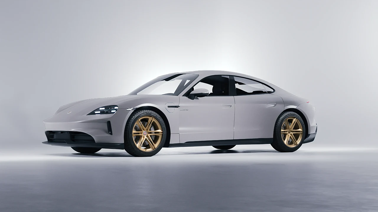 Porsche Taycan 2024 on HRE Performance Wheels S267H forged wheels, front three-quarter view