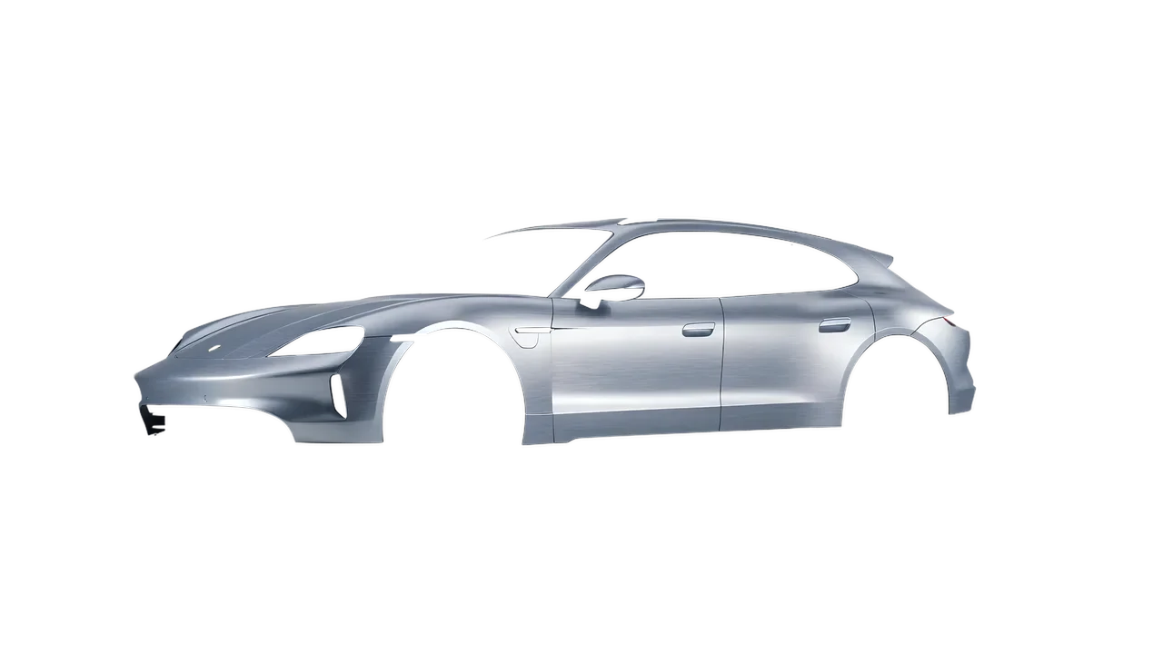 Porsche Taycan 4S Sport Turismo 2022 wrapped in Brushed Aluminum (Avery Dennison SW900-812-X), front three-quarter view