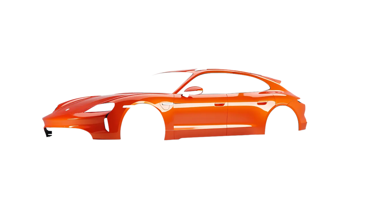 Porsche Taycan 4S Sport Turismo 2022 wrapped in Fiery Orange (3M G364), front three-quarter view